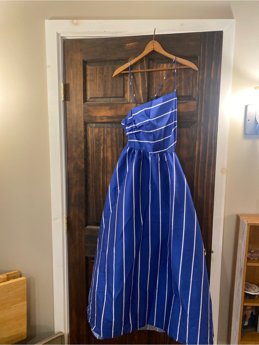 Womens Blue Striped Party Dress with Spaghetti Straps